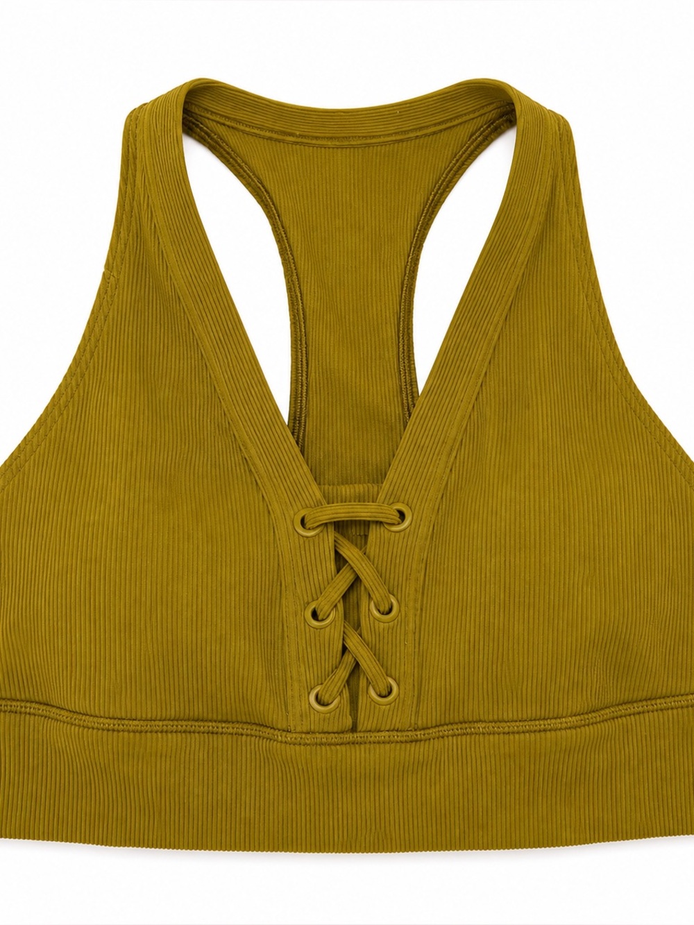 Ribbed Lace-Up Sports Bra Olive Green | Women’s Medium | Aerie (Offline)